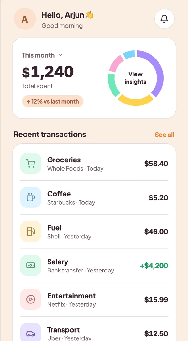 The same Vynko home screen in US dollars